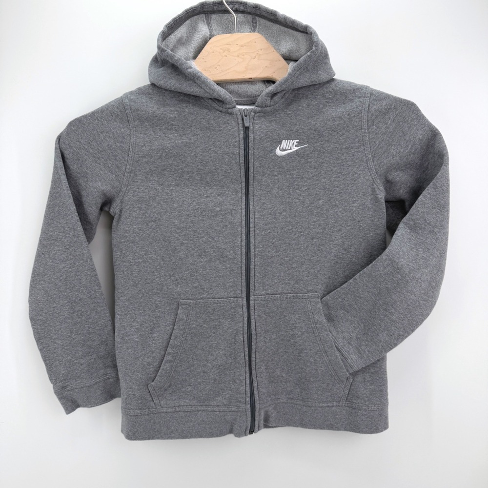 Nike Full Zip Hoodie Kids XL Gray Athletic Fleece Embroidered Logo Sportswear